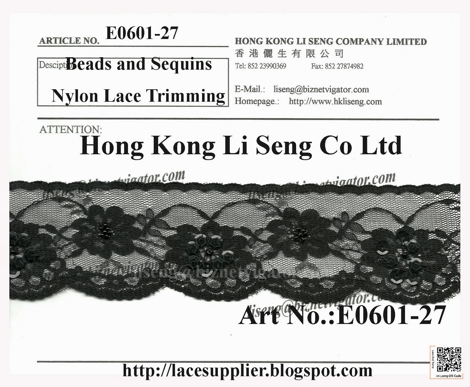 Nylon Lace Trimming With Beads and Sequins Manufacturer - Hong Kong Li Seng Co Ltd