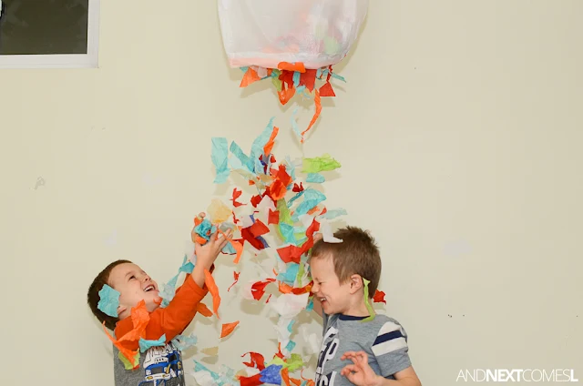 Confetti drop New Year's Eve party idea for kids