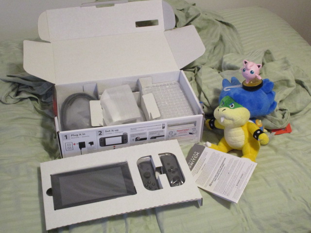 Nintendo Switch box opening Ludwig Von Koopa plushie Jigglypuff amiibo manual grey components Joy-Cons cables