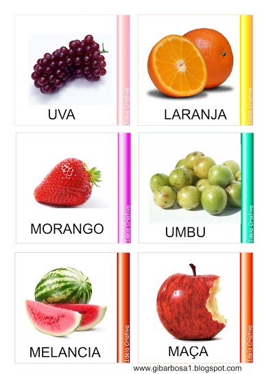 fichas com as frutas e seus nomes