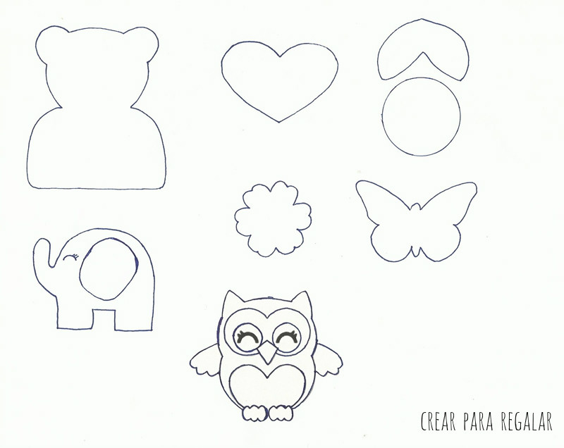 plantillas moldes corazon elefante mariquita buho