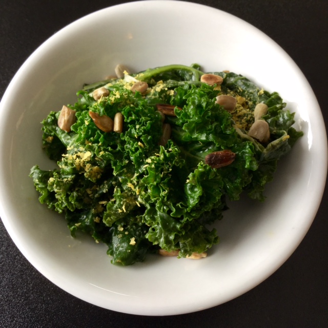 Home Cooked Vegan Steamed Kale with Tahini Dressing