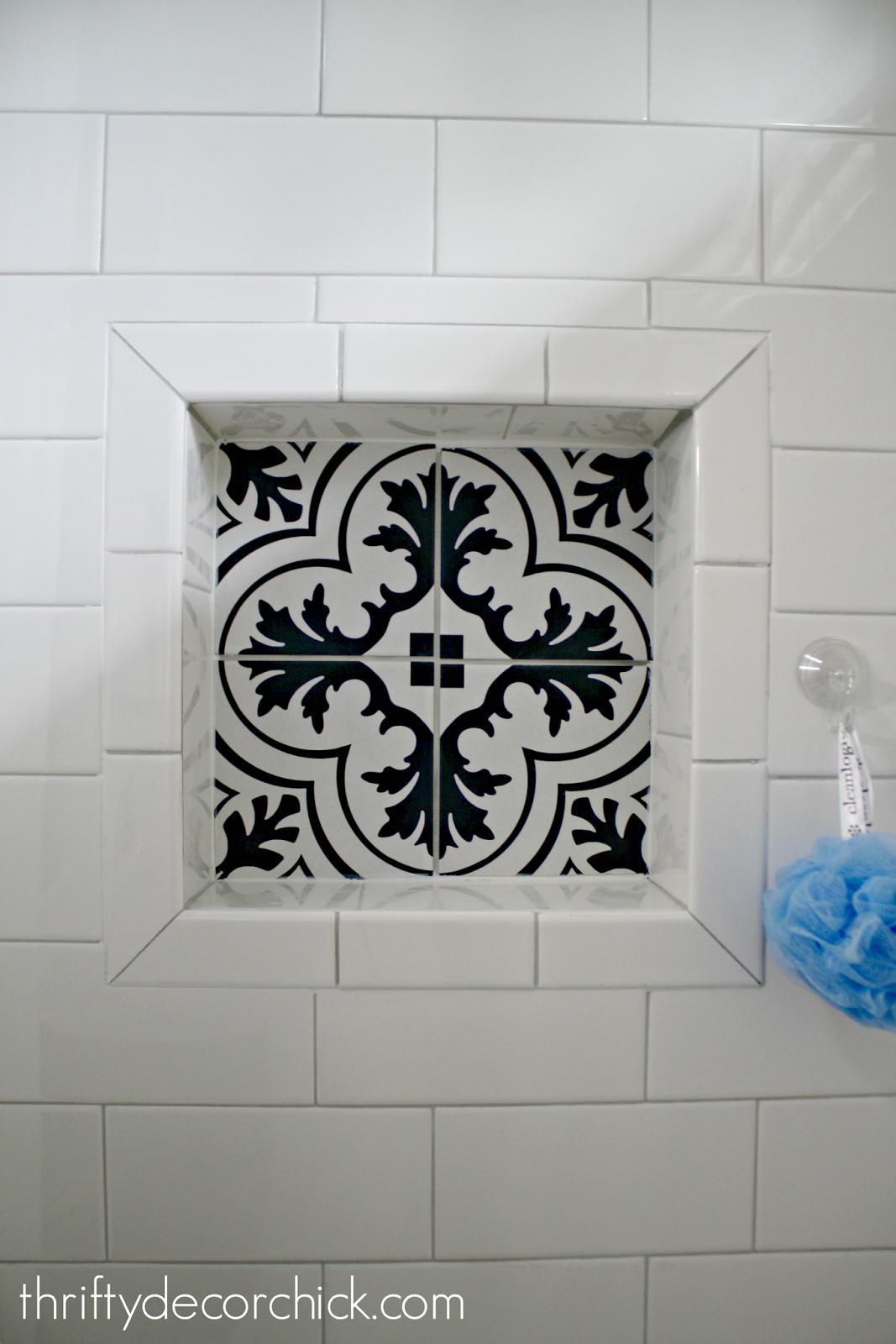 Cement tile niche in shower