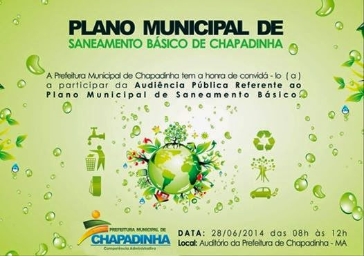 Prefeitura de Chapadinha realizará audiência pública para discutir Plano de Saneamento Básico