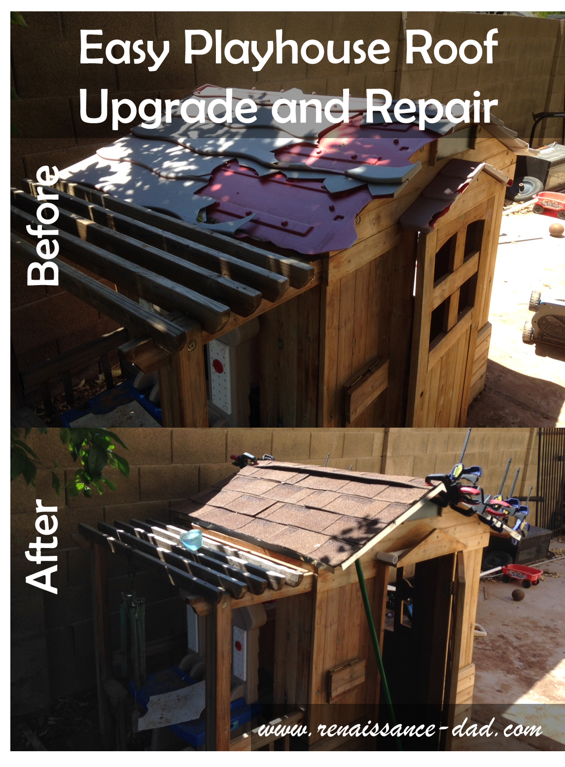 Renaissance Dad Easy, Inexpensive Repair to a Playhouse Roof