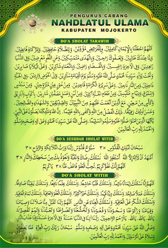 Doa Sesudah Sholat Tarawih, Witir dan Niatnya