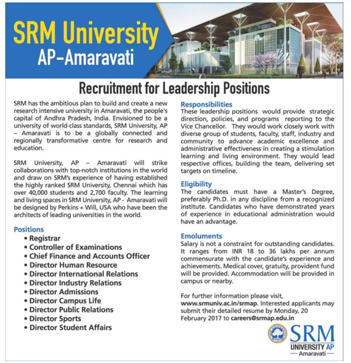 SRM University, Amaravati, Recruitment of Leadership