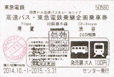 東急電鉄　用賀ＰＡ高速バス＆レールライド　高速バス・東急電鉄乗継企画乗車券