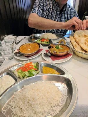 Curry, rice, and naan at Nepalilainen Ravintola Pokhara in Porvoo on a Finland road trip