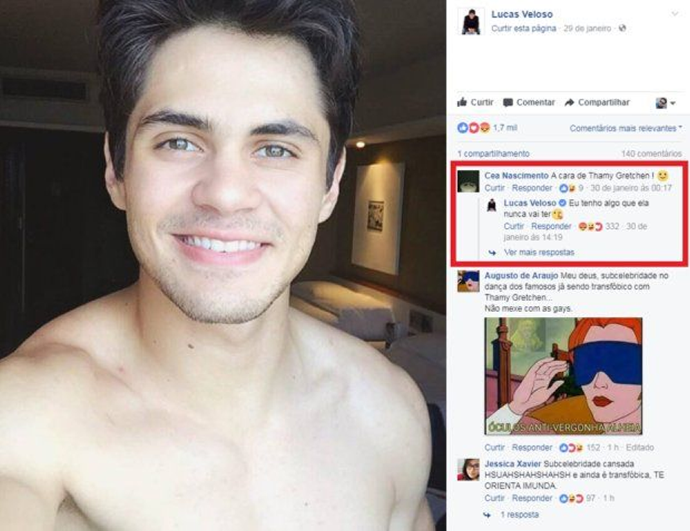 Lucas Veloso faz comentário transfóbico com Thammy em rede social Lucas Veloso faz comentário transfóbico com Thammy em rede social