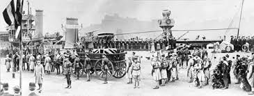 The coffin containing the remains of the Unknown Warrior on the Quay Chanzy alongside HMS Verdun. Boulogne Harbour. The coffin containing the remains of the Unknown Warrior on the Quay Chanzy alongside HMS Verdun. Boulogne Harbour.