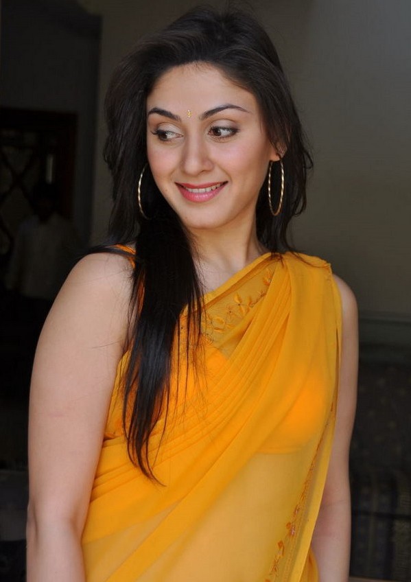 Telugu Actress Manjari Phadnis Long Hair Stills In Yellow Saree