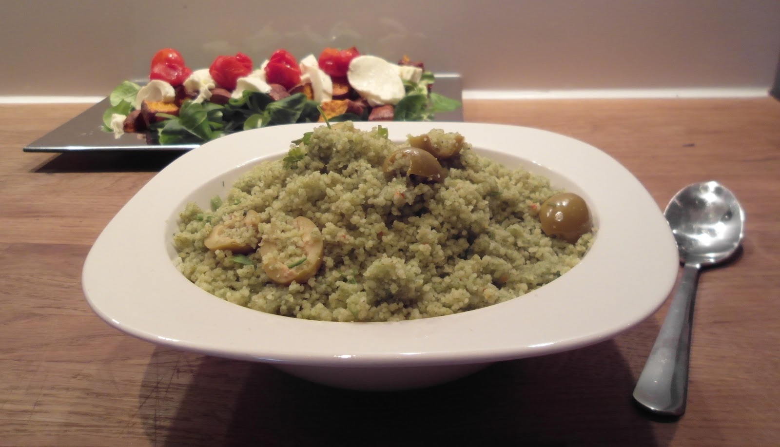 Nat ate..... 'Green' cous cous with olives and parsley