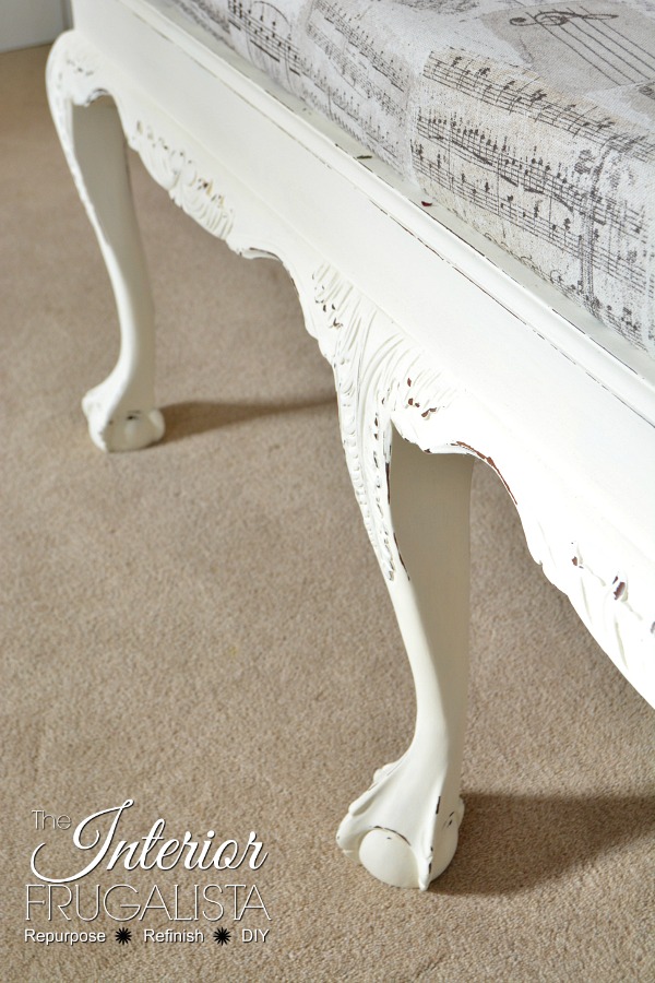 Claw Foot Coffee Table Painted White & Upholstered 