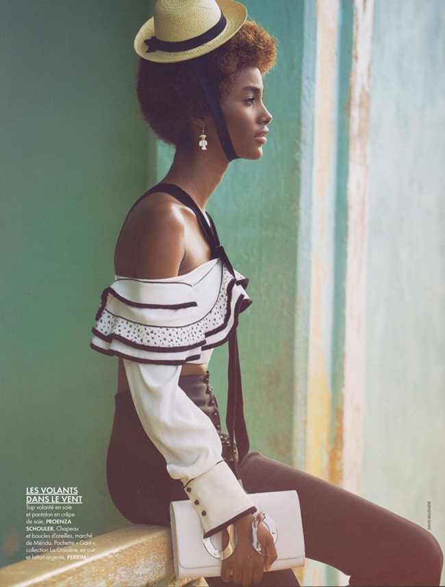Elle France March 2016, Tami Williams Proenza Schouler 2016 SS Cropped Halter Top In White Viscose Silk With Black Trim Editorials