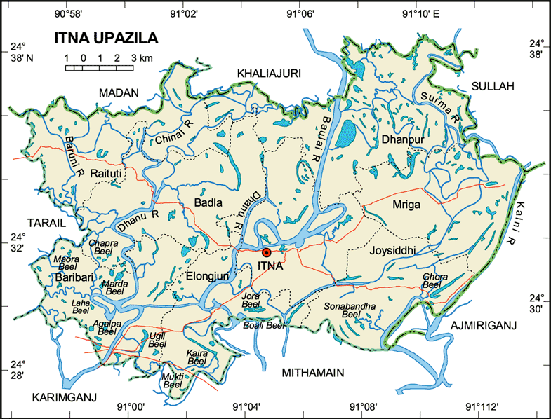 Itna Upazila Map Kishoreganj District Bangladesh