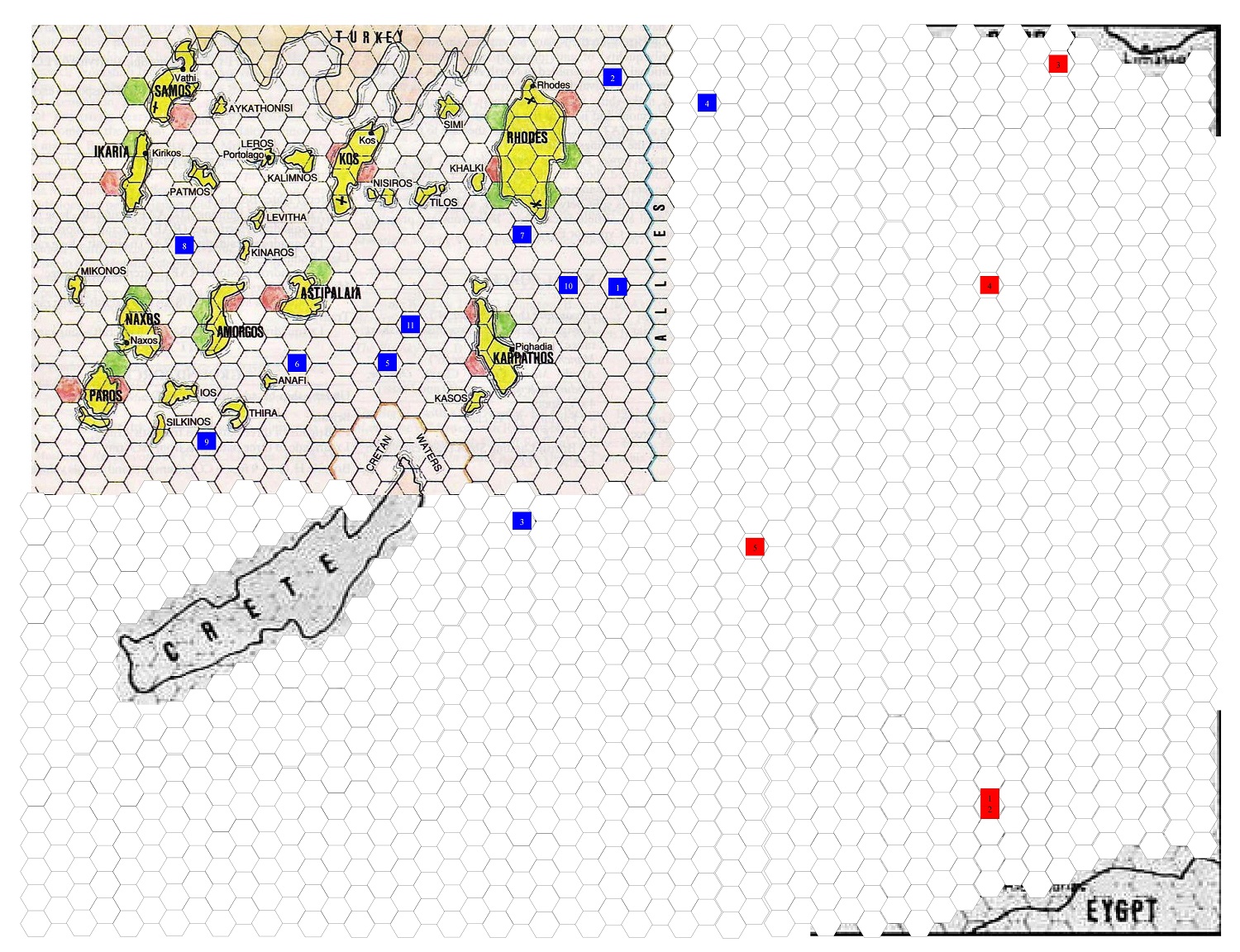 concentrating for a moment on the allies red counter numbers 1 and 2 represent the 8th army and us army transports with escorting fleets leaving egypt concentrating for a moment on the allies red counter numbers 1 and 2 represent the 8th army and us army transports with escorting fleets leaving egypt