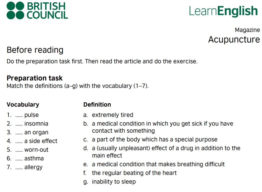 B2.1 READING COMPREHENSION ACUPUNCTURE