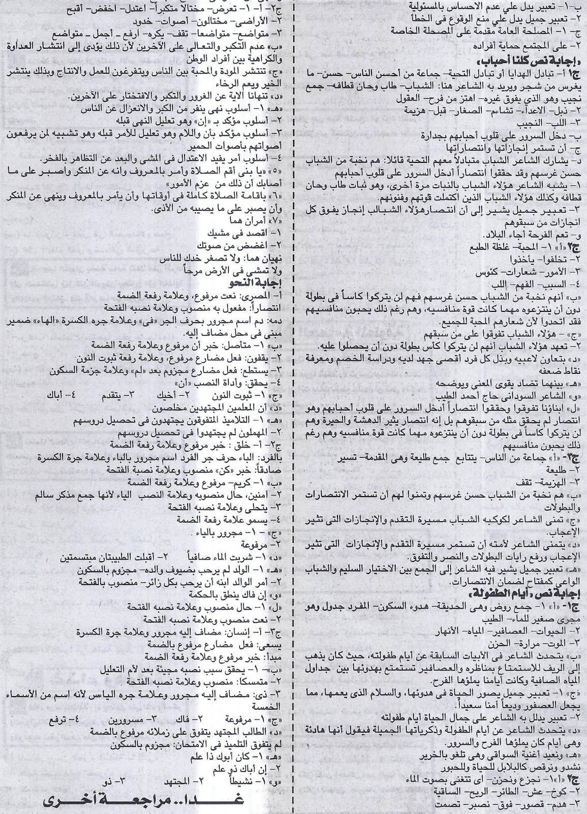 بنك سؤال وجواب لغة عربية الشهادة الابتدائية لن يخرج عنة امتحان اخر العام - ملحق الجمهورية 7/5/2016 8