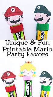 Use this printable to make some unique and fun party favors for your Super Mario birthday party. These gum party favors are unique and feature your favorite characters from the Mario video games. The gum heads include Mario, Luigi, Princess Peach, Yoshi, Goomba, and Koopa Troop  #supermario #gum #partyfavor #diypartymom #videogame #arcade