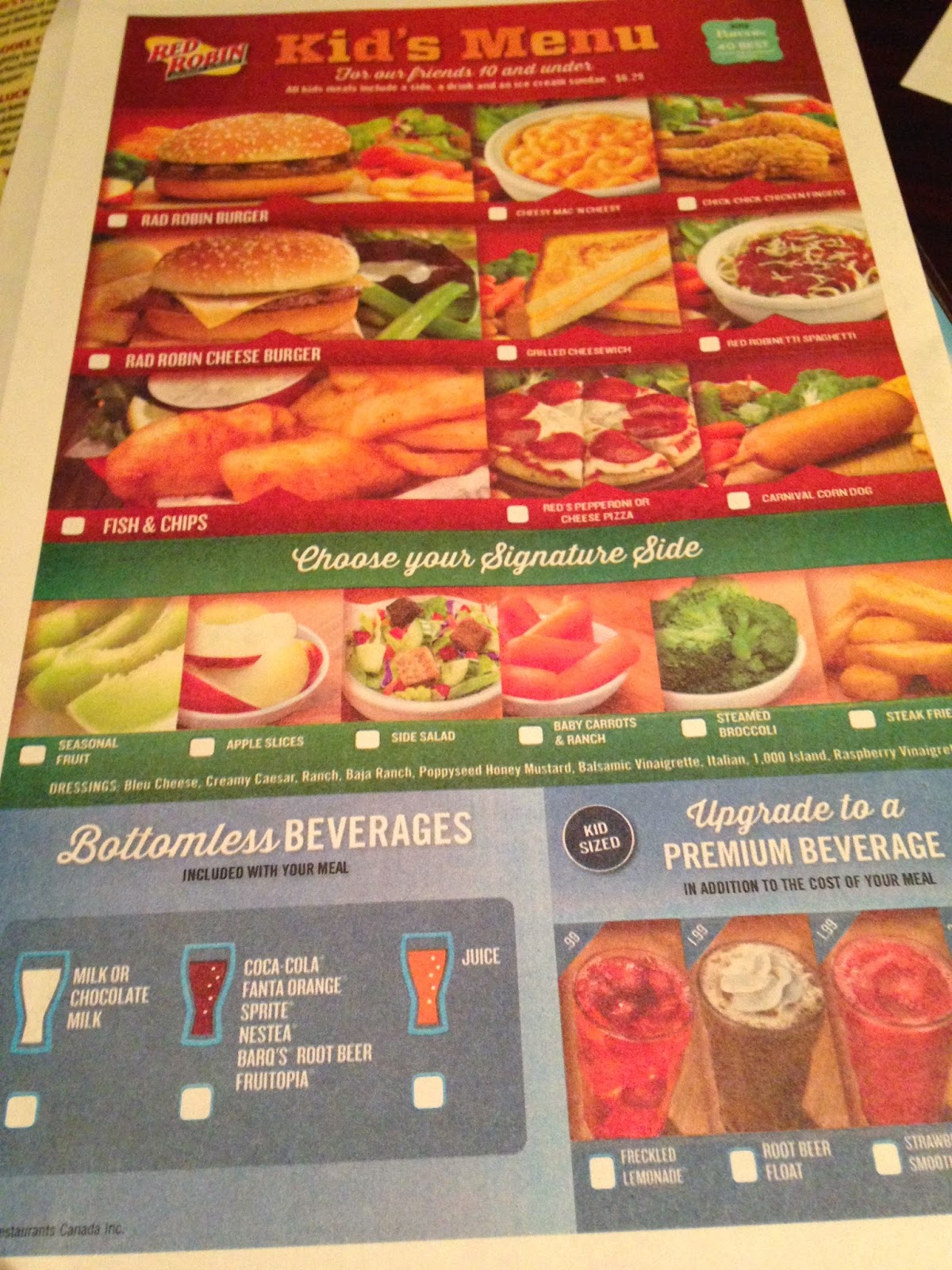 Red Robin Kids Menu