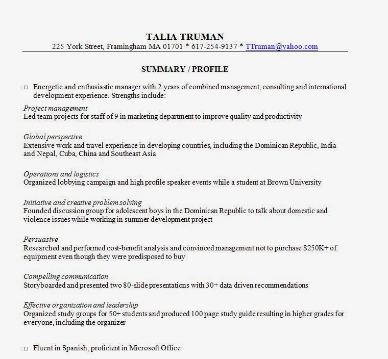 Career Summary Resume Templates | Sample Resume