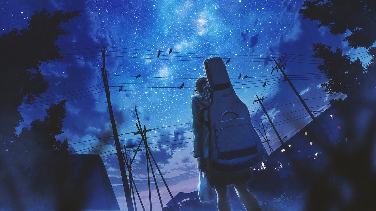 Anime, Girl, Night, Sky, Stars, 4K, #157 Wallpaper