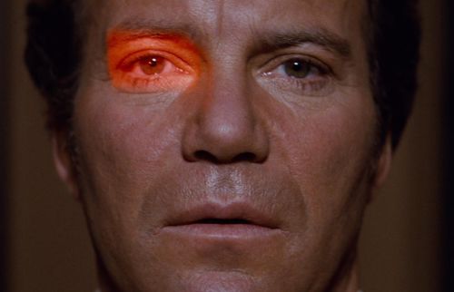 Captain Kirk eye scanned in Wrath of Khan. 
