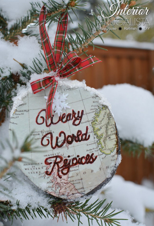 Weary World Rejoices Wood Slice Map Ornament