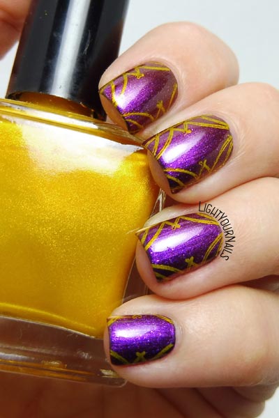 Purple curtains nail stamping nail art