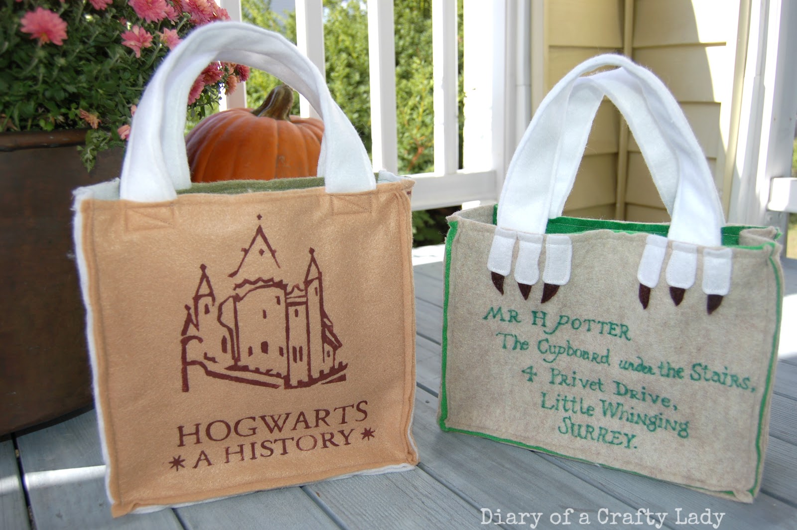 Diary of a Crafty Lady Felt Trick or Treat Bags Harry Potter Edition!