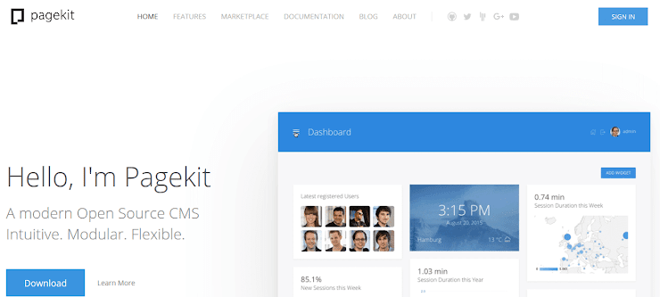 Pagekit content management system
