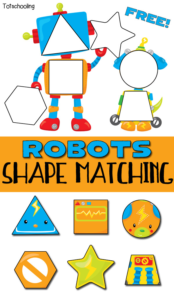FREE printable Robot themed puzzle for toddlers to match & learn shapes. Cute toddler math activity!