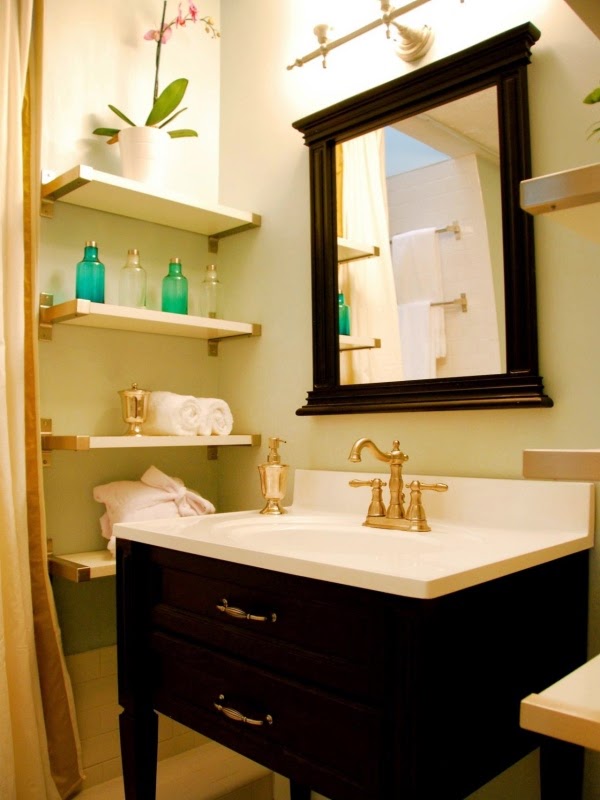 floating wall shelves ideas in white color with modern mirror