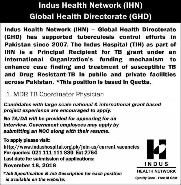 Jobs in Indus Health Network Quetta 2018 Jobs in Indus Health Network Quetta 2018