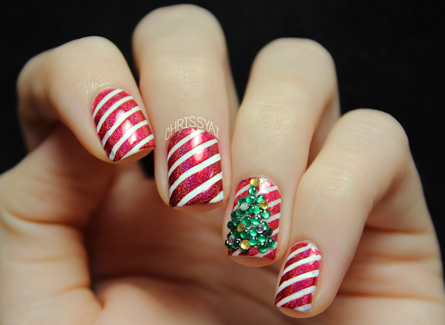 ChrissyAi: Candy Cane Stripes & 3D Christmas Tree Nail Art