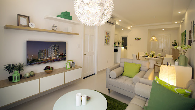 Phòng khách tại căn hộ mẫu chung cư The K Park Văn Phú