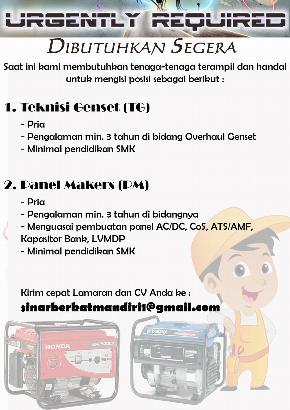 Lowongan Kerja Perusahaan Genset Surabaya | Distributor dan Supplier