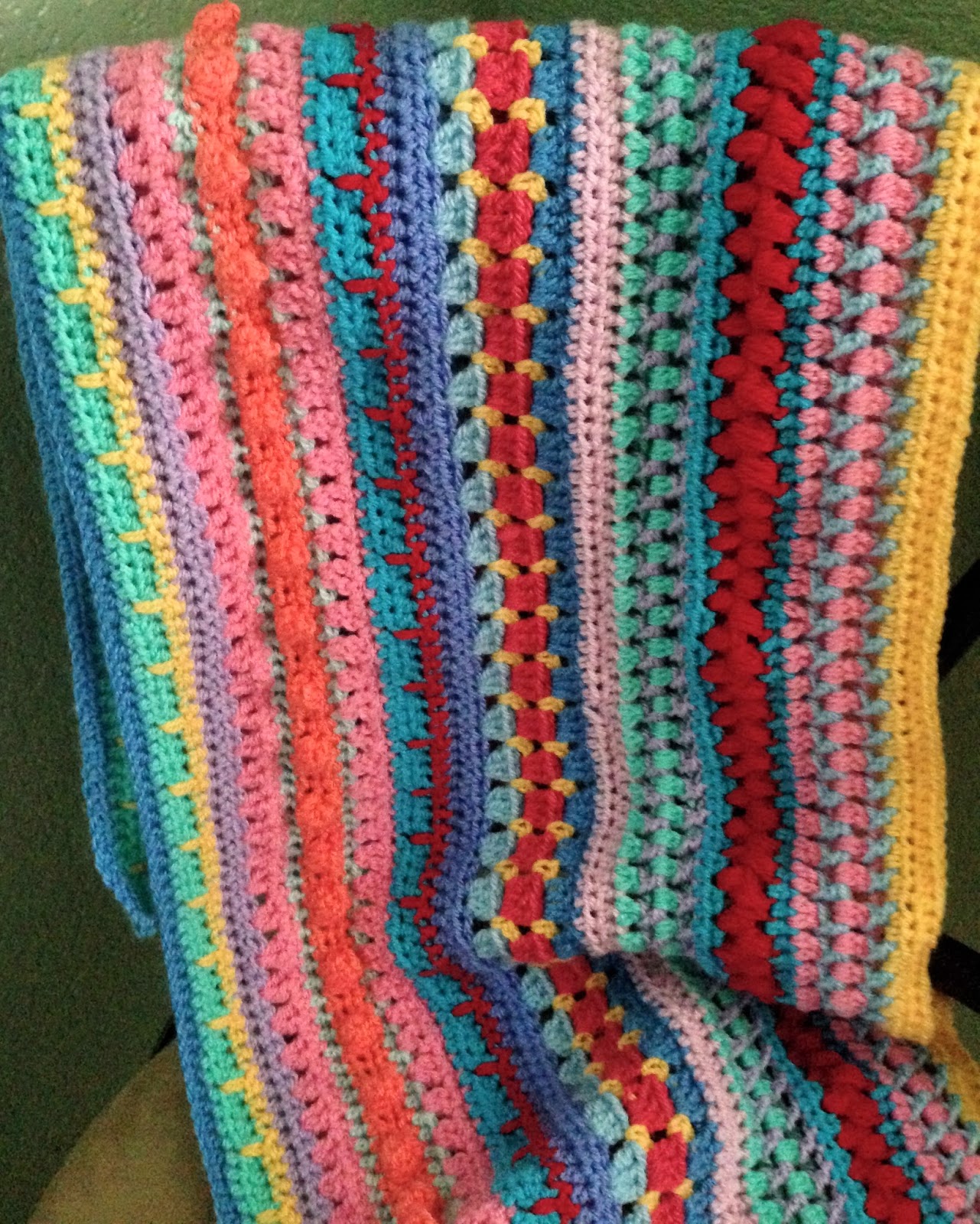 Da's Crochet Connection: MCA-Multi-stitch Striped Blanket #6
