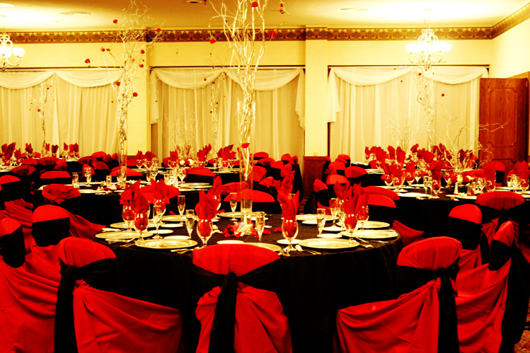 indoor wedding ceremony decoration ideas retro wedding gowns black red and 