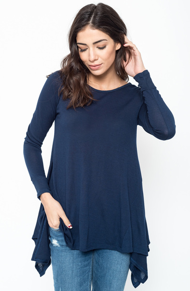 Buy Now navy Ribbed Side Peplum Tunic Online $20 -@caralase.com