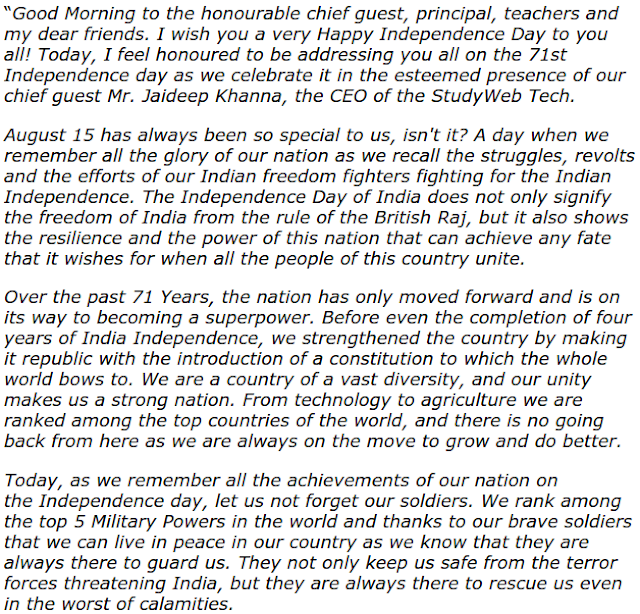 Independence day speech in english for students picture