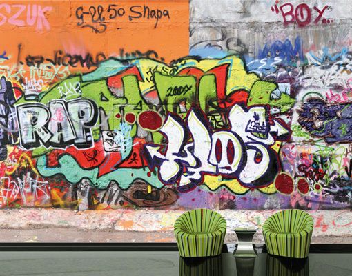 Tapet Graffiti grön orange klotter ungdomstapet