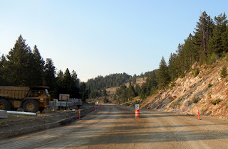 Construction zone in the Bighorn National Forest on highway 20 in Wyoming
