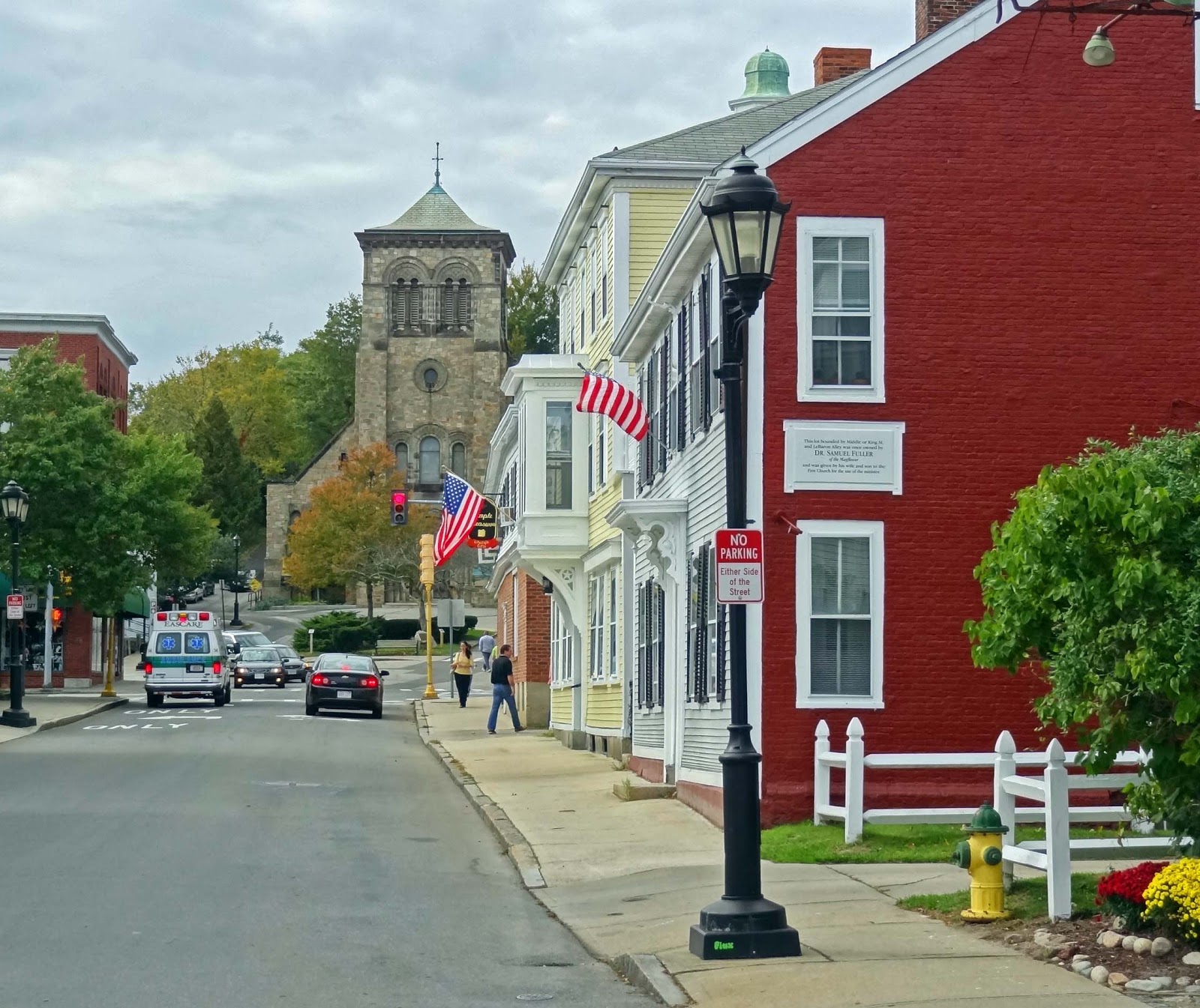 Downtown Plymouth, Leyden and Main Streets, Plymouth, Massachusetts, USA.