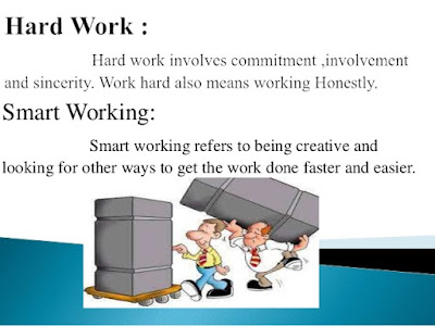 Hard work involves commitment, involvement and sincerity.Smart Work refers to being creative and looking for other ways to get the work done faster and easier.