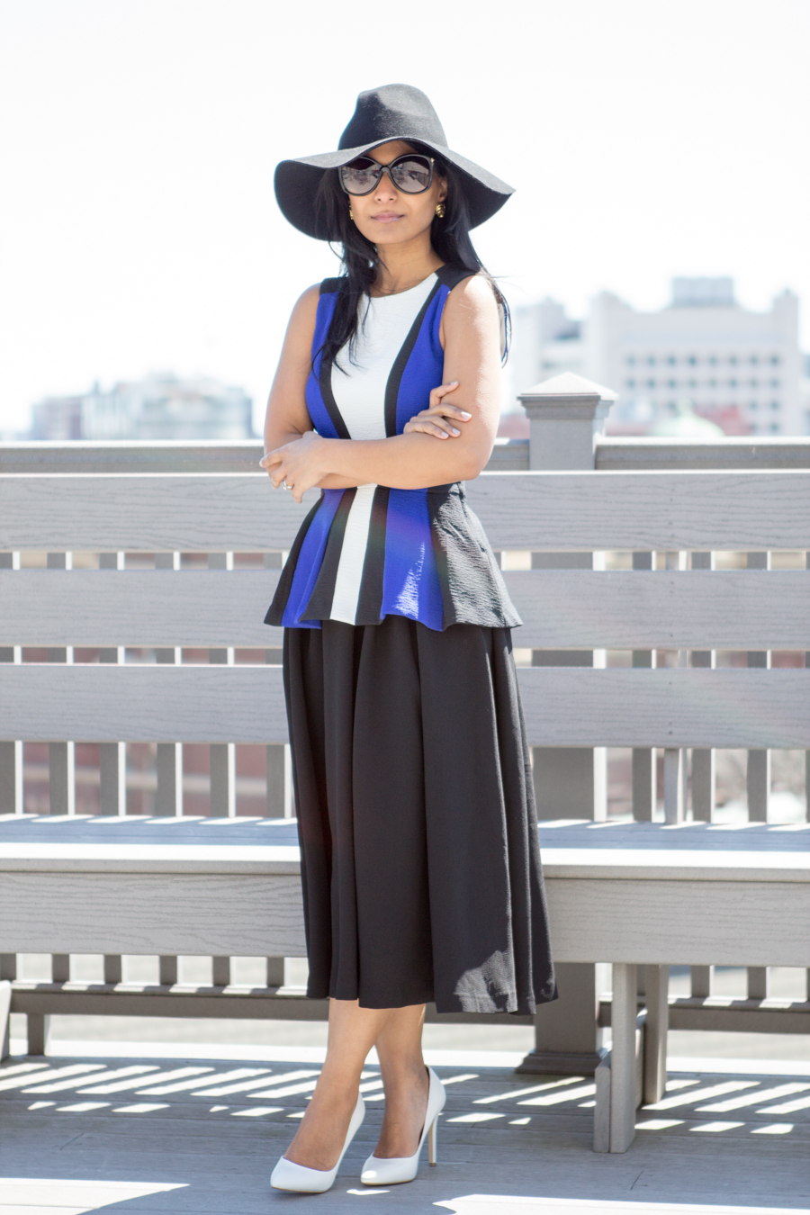 peplum top with flared skirt