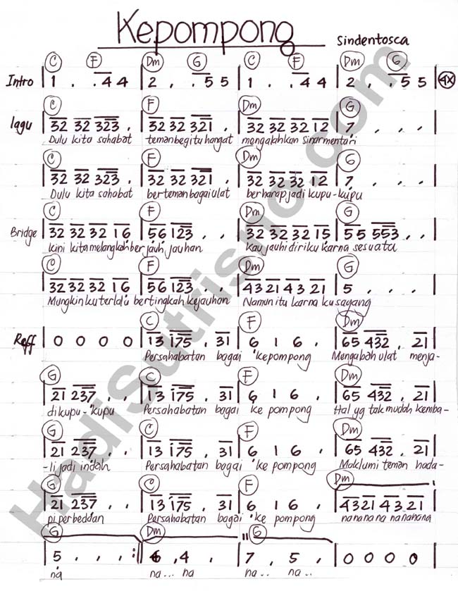 Not Angka Lagu Kepompong