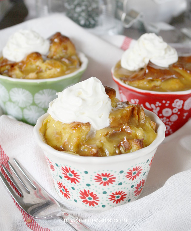 My 3 Monsters Egg Nog Bread Pudding with Buttered Rum Sauce