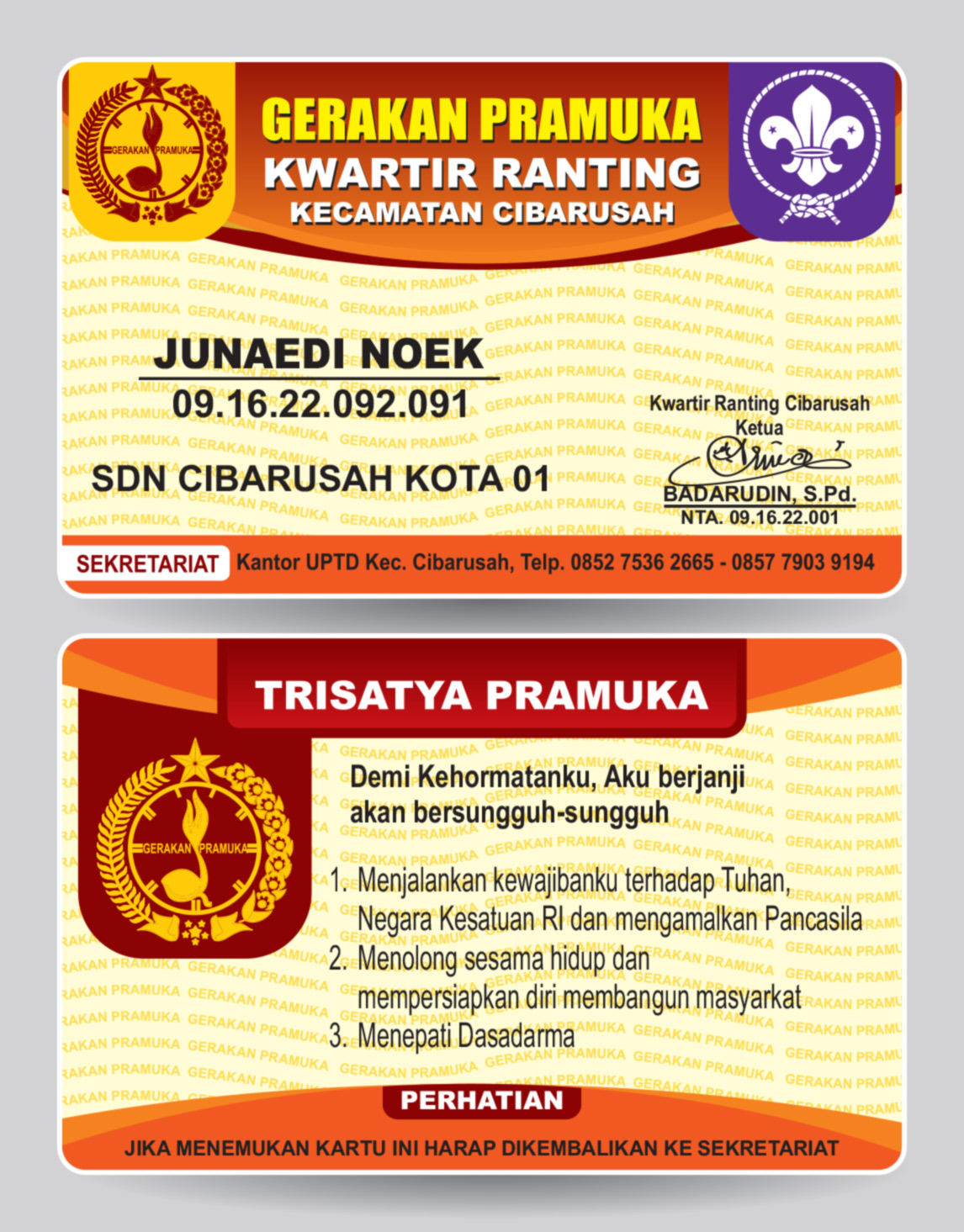 Contoh Desain  ID CARD  Pramuka  Cibarusah contoh desain  grafis